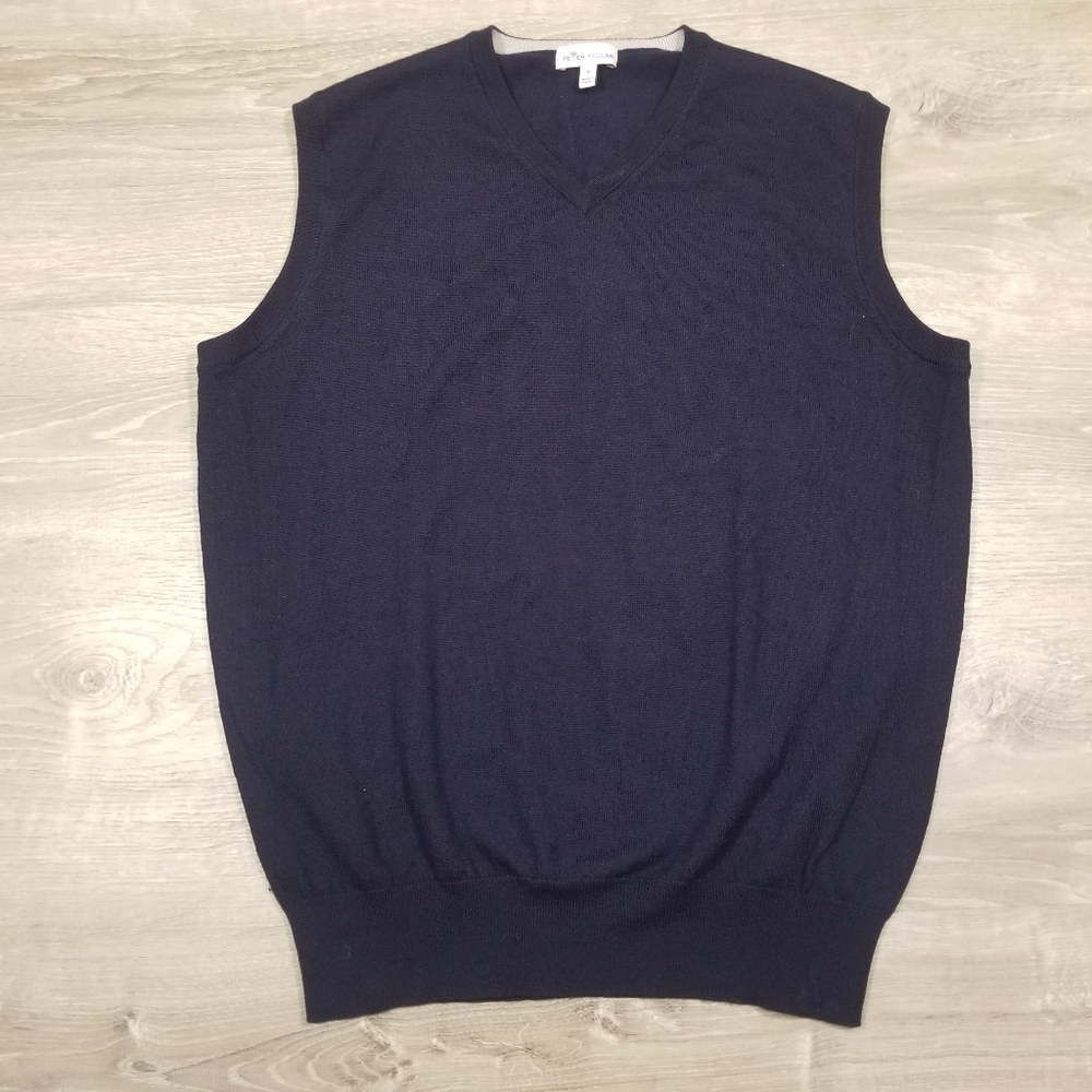Peter Millar Merino Wool Silk Blend Sweater Vest Blue V-Neck Men's Medium Golf